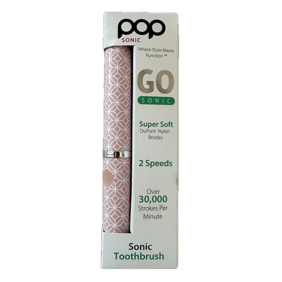 New Sealed Pop Sonic Go Travel Size Battery Operated 2 Speed Electric Toothbrush - Picture 1 of 3